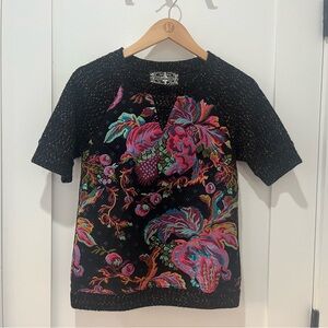 Anthropologie James Coviello Floral Brocade Spliced Sweater